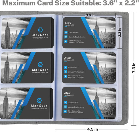 MaxGear Business Card Organizer, Portable Holder for 240 Cards, Professional PU Binder File Storage, Dark Gray