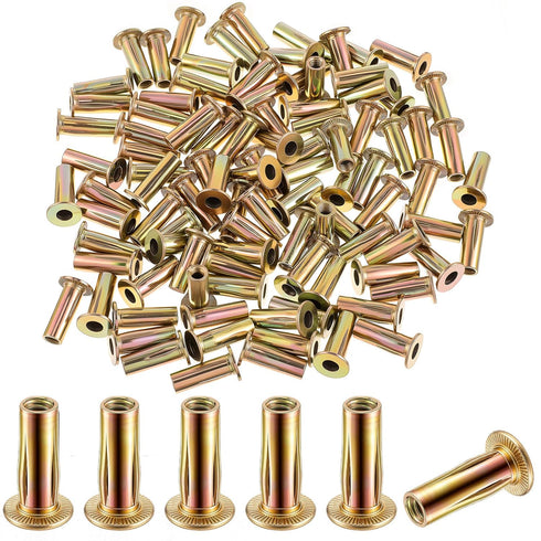 Otoolling 100 Pcs 1/4-20 Rivet Nuts, Multi Grip Threaded Insert Nut Kit, Zinc