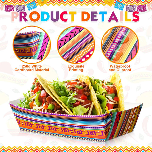 50 Pack Mexican Taco Nights Food Trays Deli Trays Nacho Popcorn Candy Snack Holder Grease Proof Containers Boats