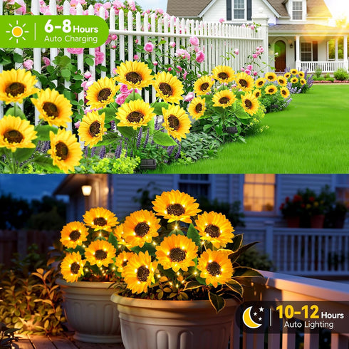 3 Pack 18 Solar Lights Outdoor Garden Decor, with Upgraded Bright Solar Sunflower Lights, Waterproof Solar Flower