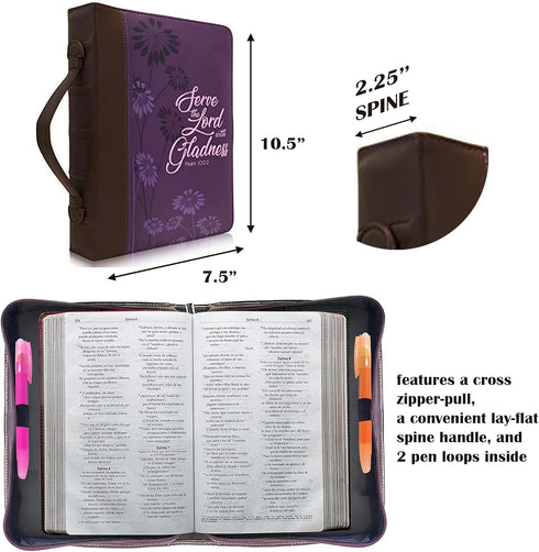Performore Purple Fashionable Bible Bags for Women with 6 Assorted Gel Highlighter Pens - "Serve The Lord with Gladness"