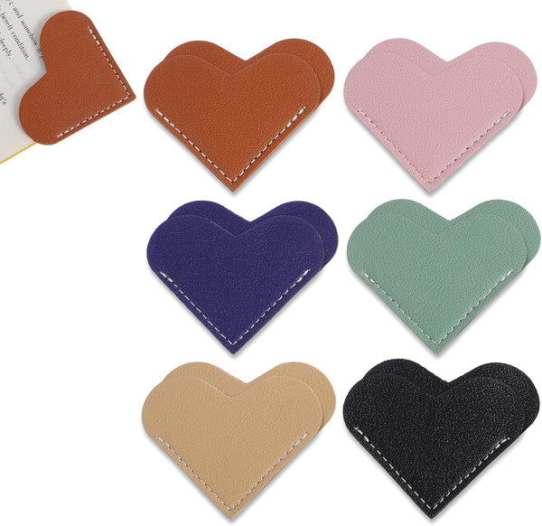 Aphumedc 12 PCS Leather Heart Bookmark - Cute Corner Bookmarks for Women Teacher