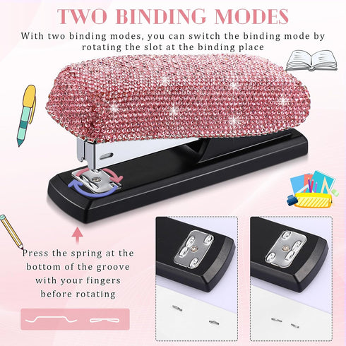 Bling Crystal Stapler (Pink), Sparkly Diamond Stapler, Handmade Clay Rhinestone Machine, Cute Office Stationery Kit