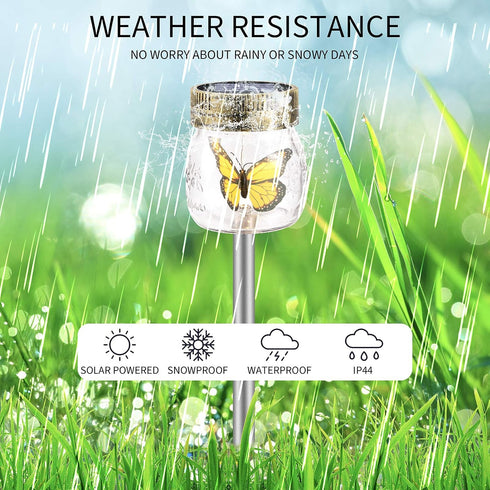 SUNWIND 3 Pack Solar Garden Lights Outdoor Decorative - Decorative Butterfly Glass Jar Lights for Pathway, Lawn, Yard