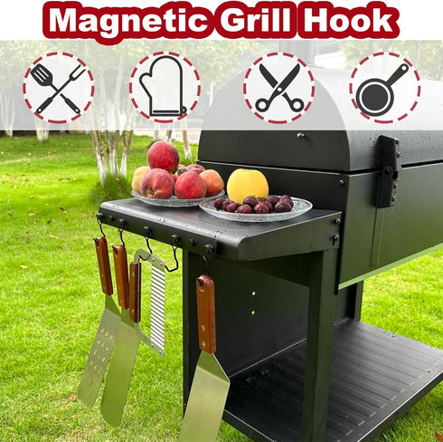 Magnetic Grill Hooks, Heavy Duty Utensil Rack with 5 Hooks, Strong Magnetic BBQ Tool Rack for Traeger, Blackstone, Camp