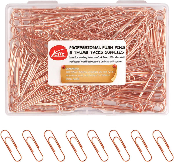 Rose Gold Paper Clips, 200 pcs Smooth Finish Steel Wire Paperclips, 50mm Medium Size for Document Organizing Office
