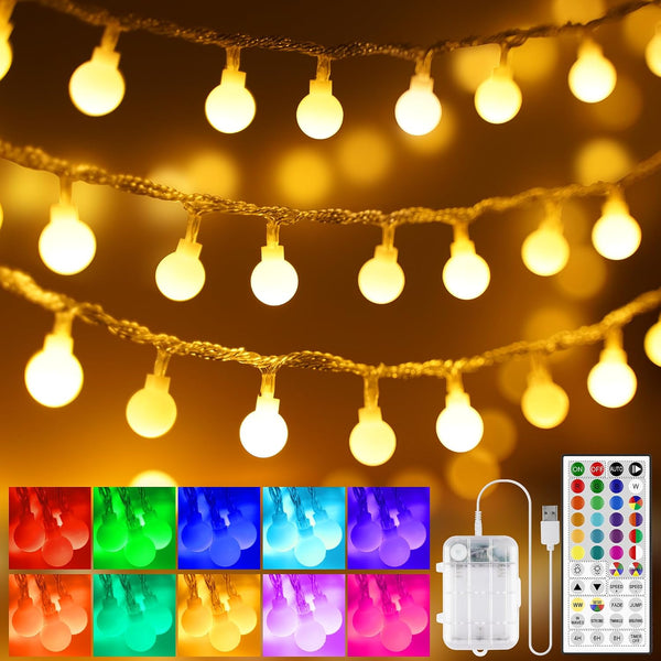 OMIKA 33 FT Globe Battery Powered String Lights, 60 LED Warm White