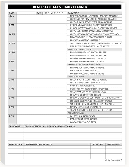Real Estate Agent Supplies, Daily Planner Task List Notepad, 8.5 X 11, Simple Document with Calendar, Task Lists, Call