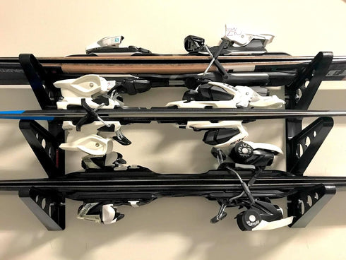 StoreYourBoard Horizontal Ski Wall Rack, Holds 3 Pairs of Skis and Poles, Up to 40 lbs
