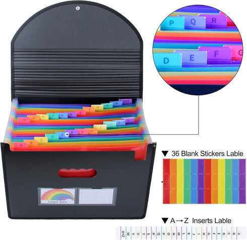 Uquelic Legal Size File Folder with Flap - Portable 24 Pockets Expanding Accordion Organizer, Black