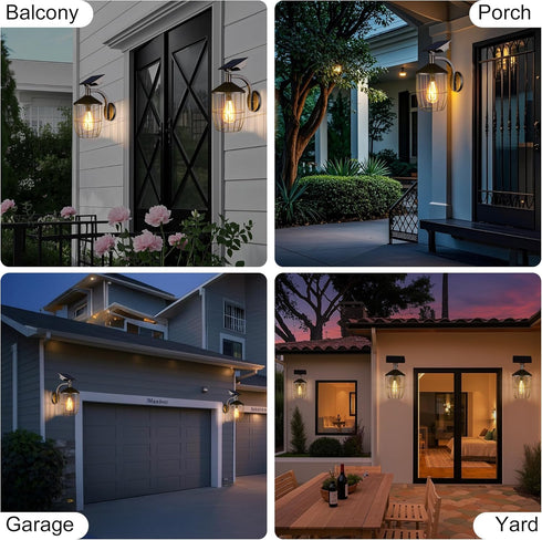 11.4" Solar Porch Lights Outdoor - Waterproof Wall Lanterns Solar Lights with Auto On/Off, Large Solar Panel - Exterior