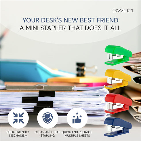 Mini Staplers for Desk - Hand Held Small Staplers Set - Compact Office Stapler, 8 Pcs