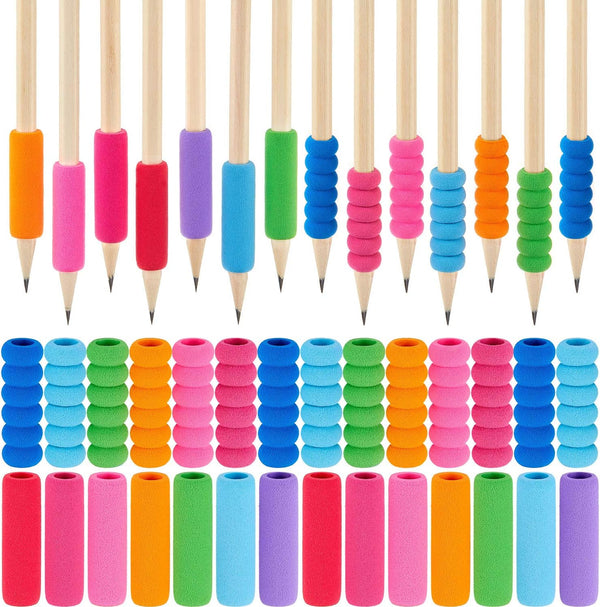 Outus Foam Pencil Cushion, Writing Aid for Kids, 150 Pcs in Random Colors and Mixed Shapes