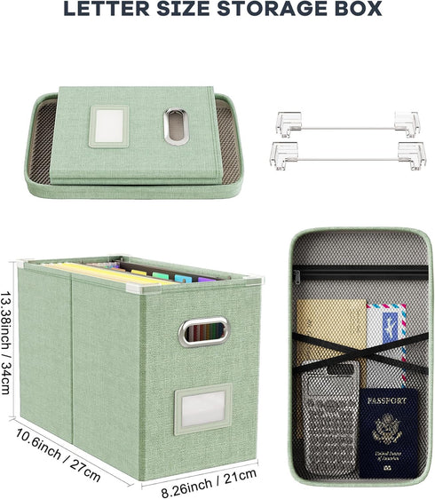 Oterri Hanging Filing File Box with Lid, Collapsible Document Organizer Box for Letter Size, 2 PCS, Green