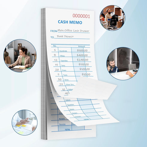 GLDTPOZK 10 Pack 1000 2.75 6.25 Inch Counting (10) Sheets Cash Memo Pad x Cash Memo Slips Petty Cash Receipt Book Coin
