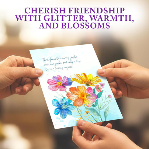 8 Pack 5x7in 4 Decorably Glittery Assorted Friend Card with Envelopes & Stickers - Cute Folded Life is Better with a