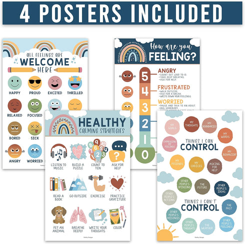 Hadley Designs Feelings Chart for Kids Ages 4-8, Emotions Chart for Toddlers 3-5, Counseling Posters for Classroom Decor