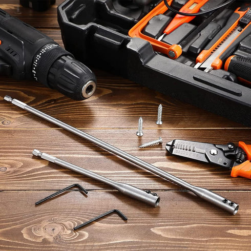 QWFHOME 1/4 Set 4Pcs 2 Set Extension Drill Bit Unbreakable Wood Spade Drill Bit Extension Extra-Long Drill Extension