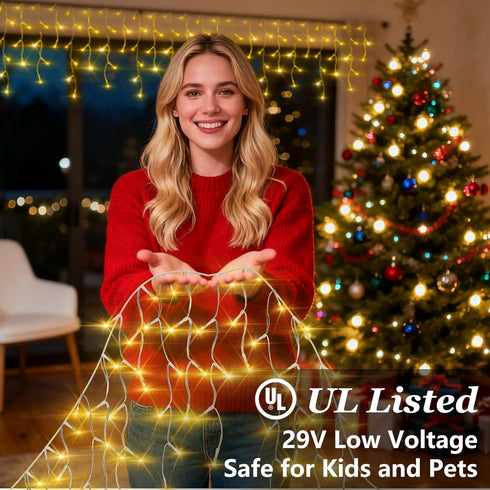 670 66ft 148 12 Dimmable LED Christmas Lights Outdoor, Warm White String Lights Indoor with Drops Modes, Curtain Window
