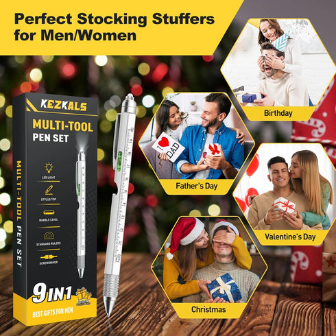 KEZKALS 9 in 1 Multitool Pen, Birthday Gifts for Men, Cool Gadgets Tools for Dad Him Boyfriend Graduation