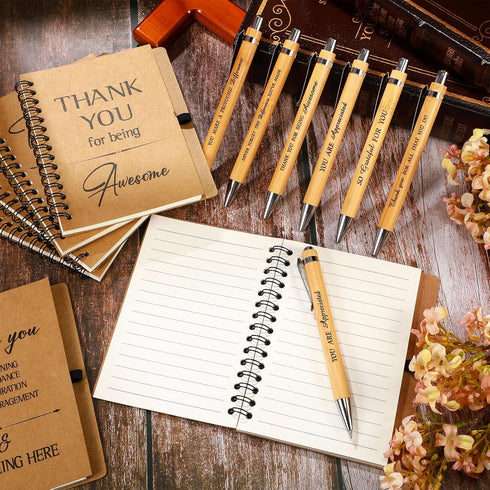 Glenmal 120 Pcs Thank You Gift Set - Spiral Inspirational Notebooks & Retractable Motivational Pens for Employee