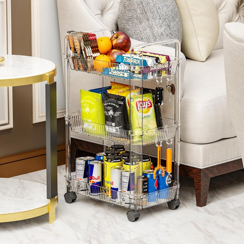 Yieach 3 Clear Tier Rolling Utility Cart with Wheels,Modern Bedside Cart for Baby Essentials,Nursery,Diaper Caddy,Baby