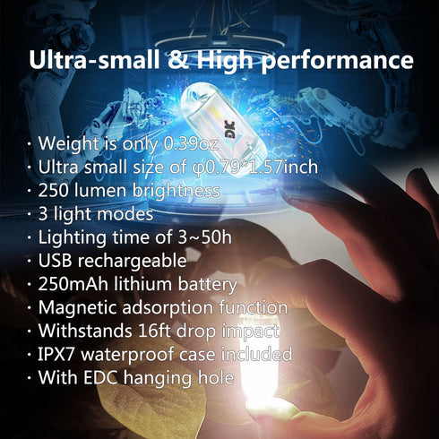2 Pack USB Mini LED Lantern, Waterproof EDC Keychain Flashlight for Camping, Rechargeable Battery