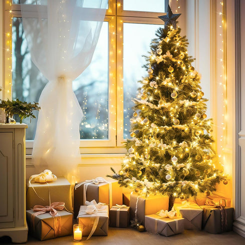JMEXSUSS Warm White Indoor String Lights - 33ft 100LED Christmas Lights, 8 Modes Twinkle Fairy Lights