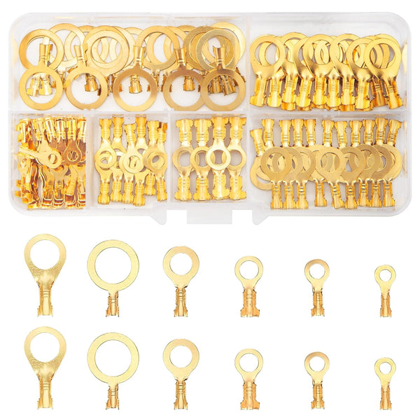 160 Pcs Copper Ring Terminals, M3/M4/M5/M6/M8/M10 Brass Wire Connectors, Crimp Kit for Electrical Terminals