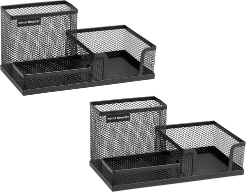 Mind Reader Desktop Organizer, Pen Holder and Clip Basket, Metal Mesh Storage for Office (Black)