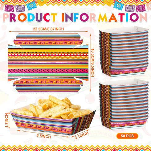 50 Pack Mexican Taco Nights Food Trays Deli Trays Nacho Popcorn Candy Snack Holder Grease Proof Containers Boats