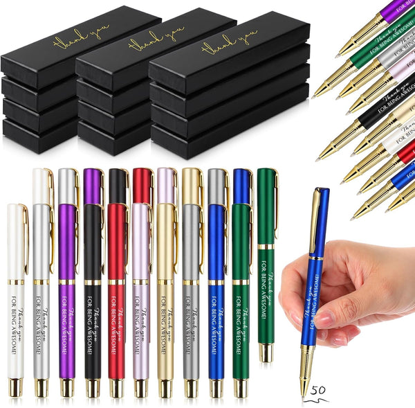 PerKoop 50 Set Employee Thank You Gift Bulk Inspirational Quote Ballpoint Pens with Boxes for Team Coworker Teacher