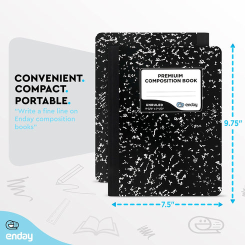 Emraw Black Marble Composition Book, Unruled Paper, 100 Sheets, Hard Covers, Pack of 4, Office Diary