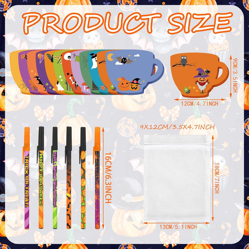 Lincia 72 Pcs Halloween Sticky Note and Ballpoint Pens Set, bulk pumpkin ghost cat weird notepad, Halloween pens,