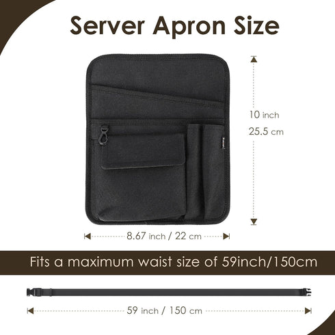 59'' Likesing Server Apron, Restaurant Serving Apron with Pockets for Waitress Hotel Bar, Waist Pouch with Adjustable