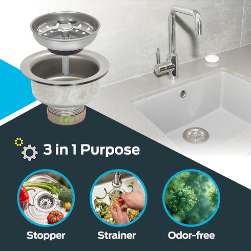 EZ-FLO Kitchen Sink Strainer with Flange and Slip Joint Nut, Stainless Steel, Standard Shank with 3-1/2 Inch Opening