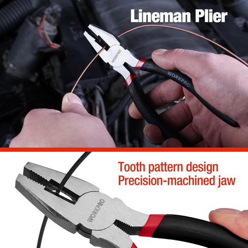 7-piece Set WORKPRO Pliers with Groove Joint, Long Nose, Slip Joint, Linesman, and Diagonal Pliers for DIY & Home Use