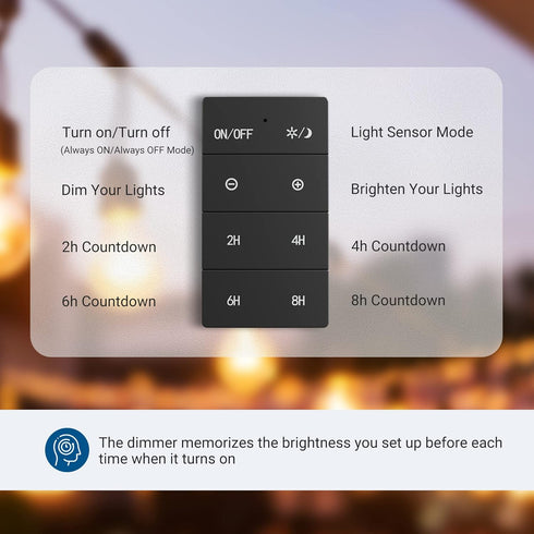 Dimmer, Dimmer Dimmer 100 Dimming DEWENWILS Dusk to Dawn Outdoor for String Light with Remote Switch, FT Wireless