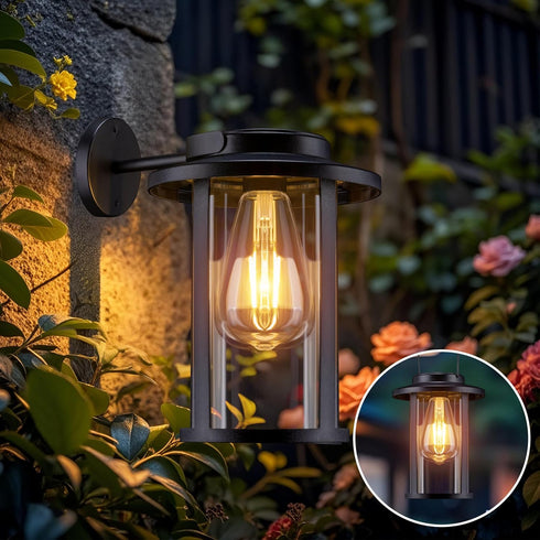 Lanterns,2 Pack Bulbs pearlstar Solar Wall Lights Outdoor Waterproof Solar Wall Sconce Light LED Edison Decorative Wall