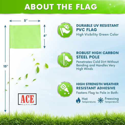Fluorescent Lime Marking Flags 100 Pack - 4x5-Inch Marker Flags - 15-Inch Wire - Small Yard Flags Marking Flags for Lawn, Irrigation Flags, Lawn Flags Markers, Landscape Flags, Survey Flags
