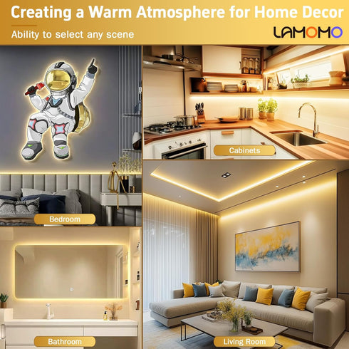 12V Dimmable 16.4ft/5m 3000K Lamomo LED Neon Lights, Warm White LED Strip Lights, Waterproof LED Neon Rope Lights