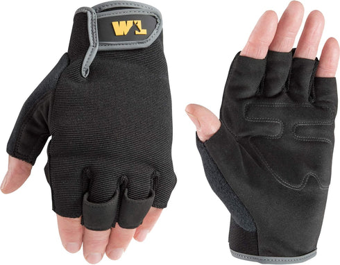 Wells Lamont Men's Fingerless Work Gloves, Extra Large Synthetic Leather Palm, Black 847