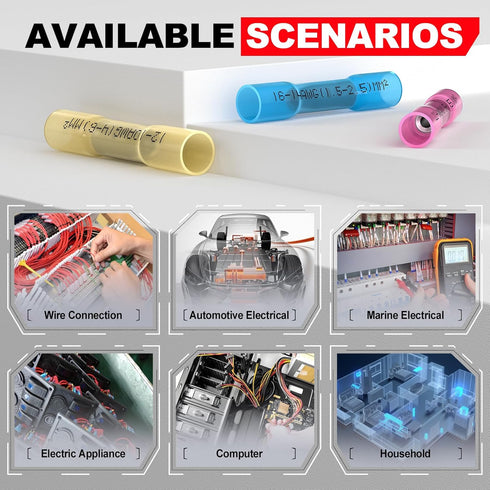 AIRIC Heat Shrink Butt Connectors Kit 22-10 AWG, 100 pcs Waterproof Crimp Splice Terminals for Auto Repair