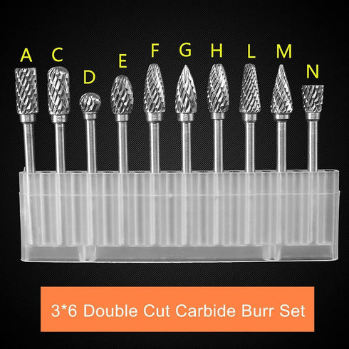 DLtools 10pcs Double Cut Tungsten Carbide Rotary Burr Set for Metal Carving, Drilling, Polishing Bits