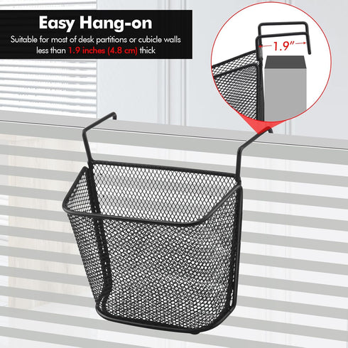 Poeland Cubicle Hanging Basket for Office, Easy Hang-on Metal Mesh Shelf Storage Organizer for Desk Partitions