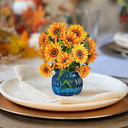 6 Inch 3D Freshcut Paper Pop Up Cards, Mini Sunflowers, Mini Sized Forever Flower Bouquet Popup Greeting Cards