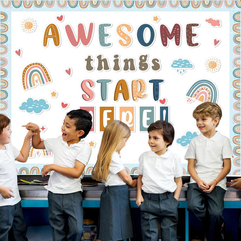 gisgfim Welcome Banner Bulletin Board Decoration Set Boho Rainbow Classroom Decor for Kindergarten and Preschool