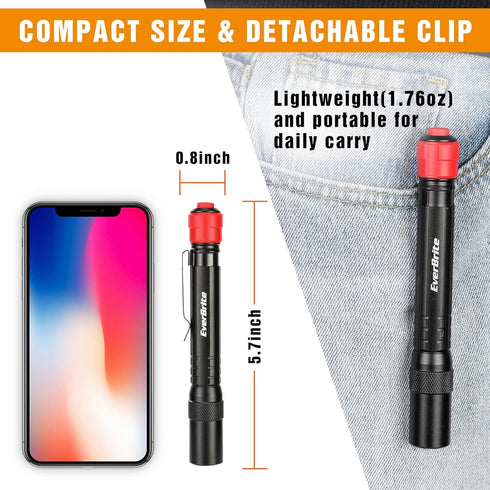 EverBrite Red Light Penlight Flashlight with 395nm UV Blacklight/White Light, Multi-Function LED Pocket Light