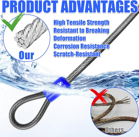 5/16in 4FT/6FT/8FT/10FT Heavy-Duty Security Cable with Loops Cut-Resistant and Waterproof Security Cable Suitable