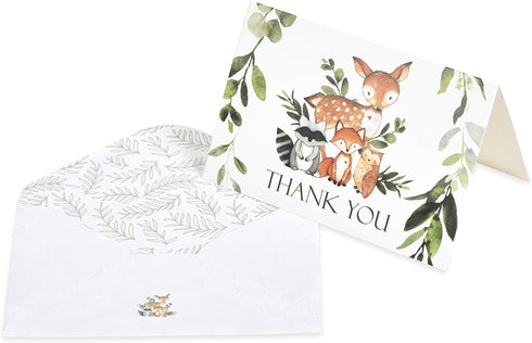 50 Pack All Ewired Up Watercolor Woodland Greenery Thank You Cards, Cute Thank You Notes with Envelopes & Stickers